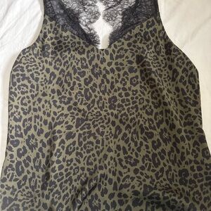 Express Leopard Print Tank Top with Lace Detail